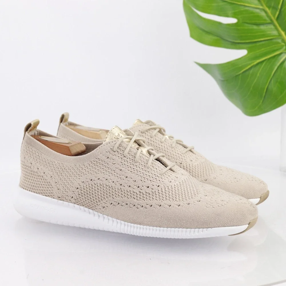 Cole Haan Womens 2.Zerogrand Oxford Shoes Size 11 Tan Knit Wingtip Sneaker Comfy